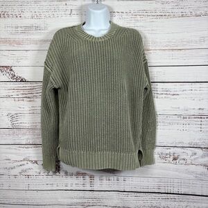 American Eagle Green Crew Neck Chunky Knit Long Sleeve Sweater